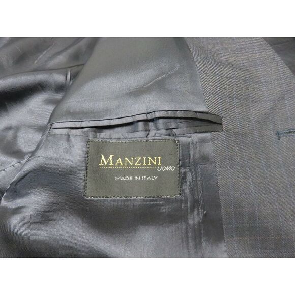 Mens Manzini Uomo 3 Button Suit Size 44R 33x29 Blue Check Super 120s Wool Italy - Picture 12 of 12